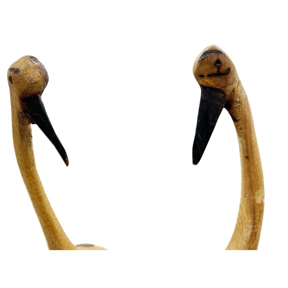 Pair of Hand Carved Cranes 15“ Tall Carved Single Pine Limb Or Tree Sculpture - Picture 4 of 8